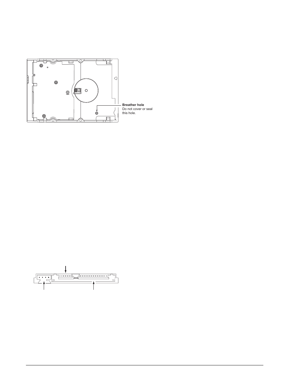 2 breather filter hole precautions, 3 configuring the drive, Breather filter hole precautions | Configuring the drive, Figure 3, Breather filter hole location, Figure 4, Serial ata connectors | Seagate DB35 Serial ATA ST3250823SCE User Manual | Page 24 / 44