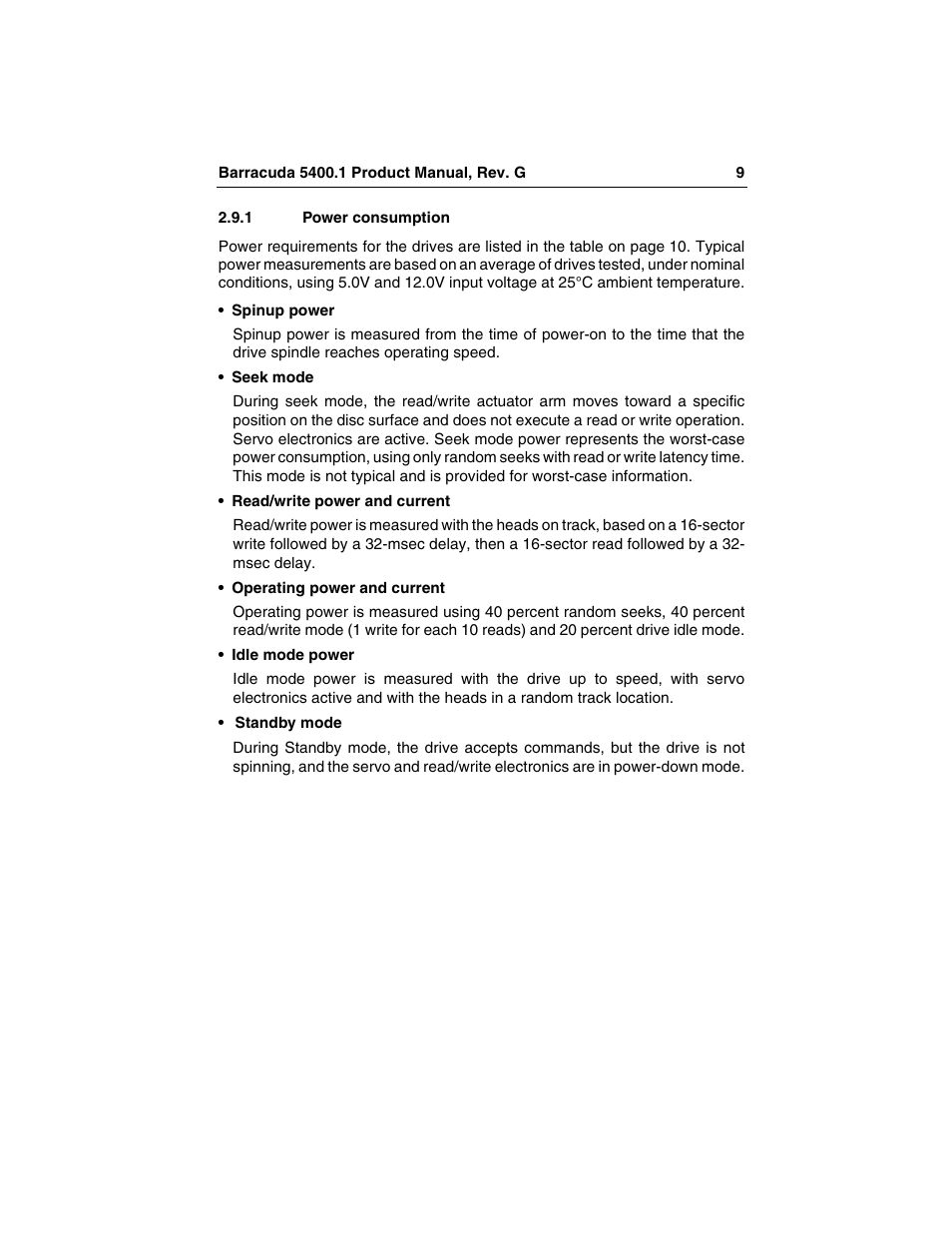 1 power consumption, Power consumption | Seagate Barracuda ST340015A User Manual | Page 17 / 58