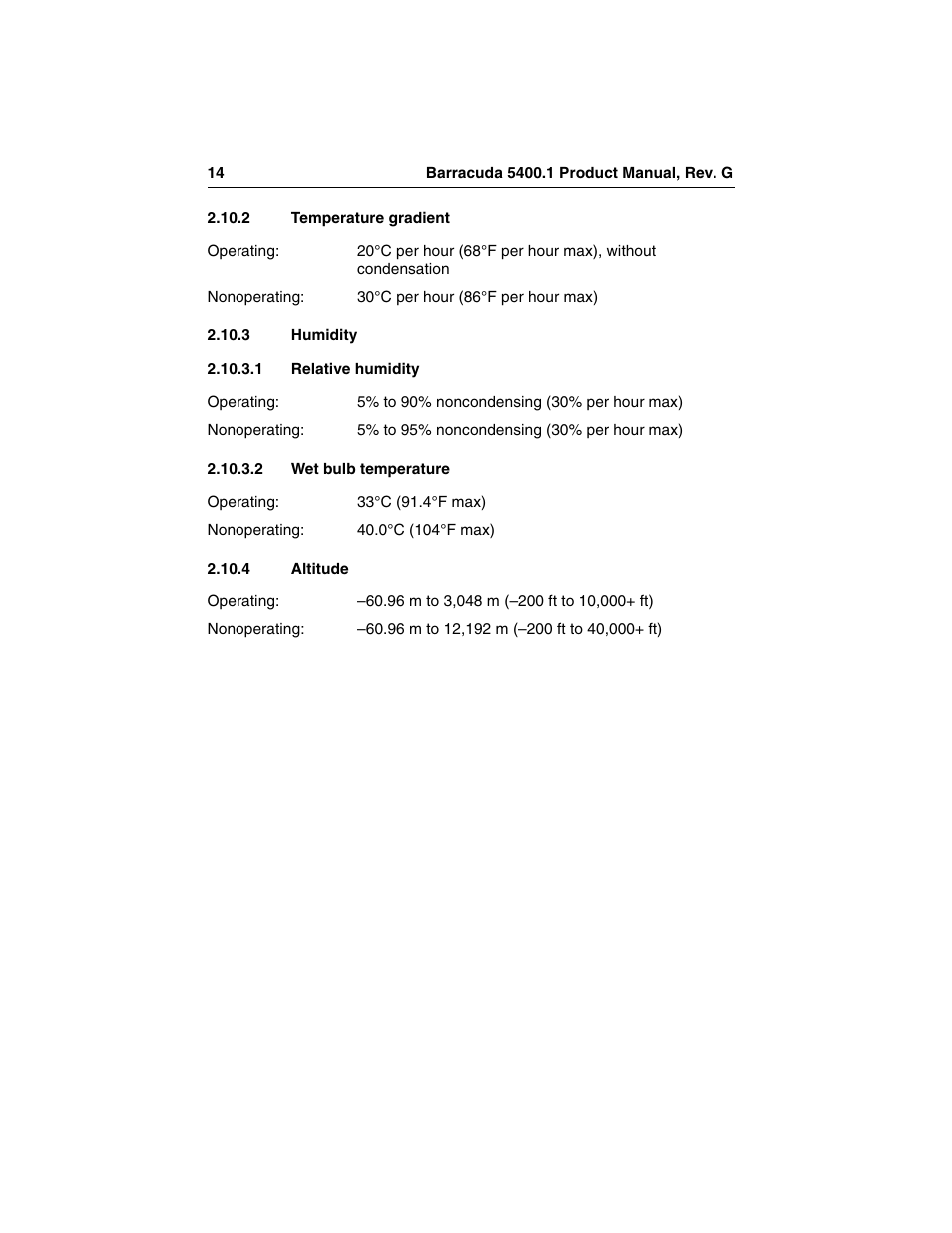 2 temperature gradient, 3 humidity, 1 relative humidity | 2 wet bulb temperature, 4 altitude, Temperature gradient, Humidity, Altitude | Seagate Barracuda ST340015A User Manual | Page 22 / 58