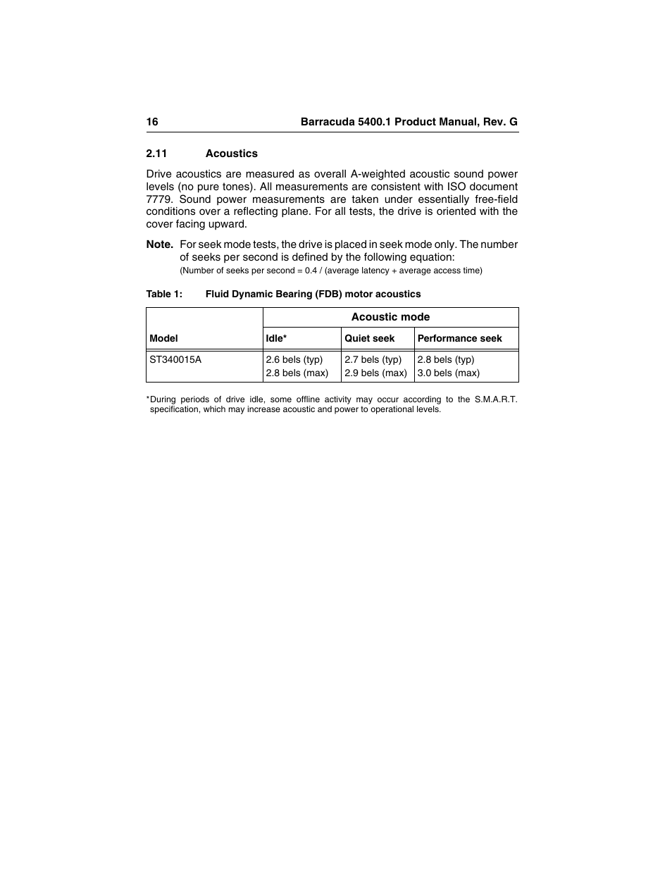 11 acoustics, Acoustics | Seagate Barracuda ST340015A User Manual | Page 24 / 58