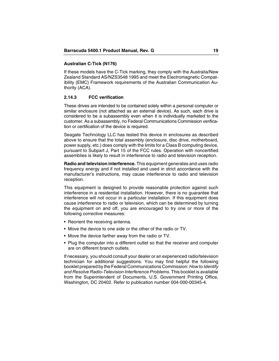 3 fcc verification, Fcc verification | Seagate Barracuda ST340015A User Manual | Page 27 / 58