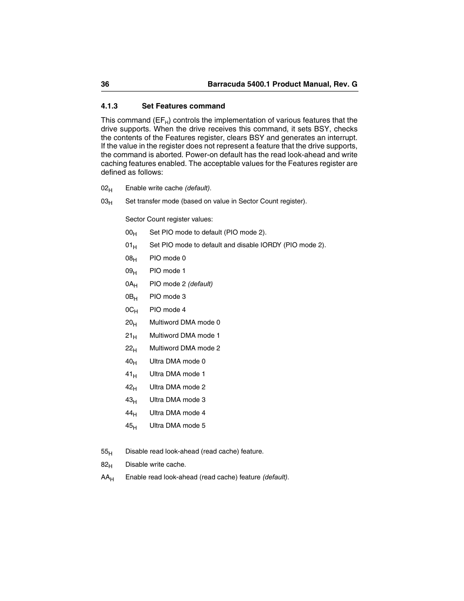 3 set features command, Set features command | Seagate Barracuda ST340015A User Manual | Page 44 / 58