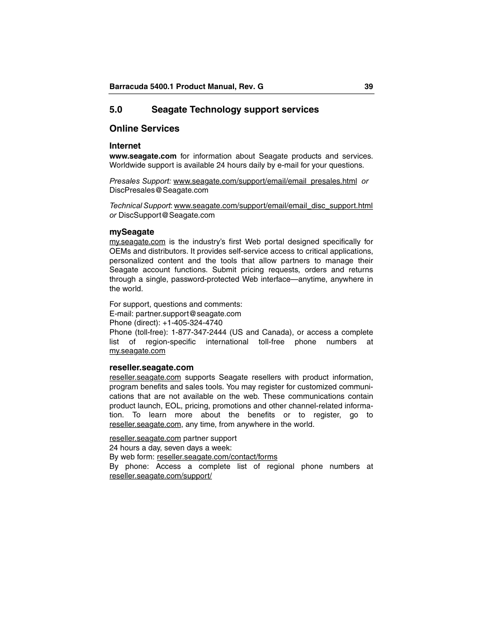 0 seagate technology support services, Seagate technology support services | Seagate Barracuda ST340015A User Manual | Page 47 / 58