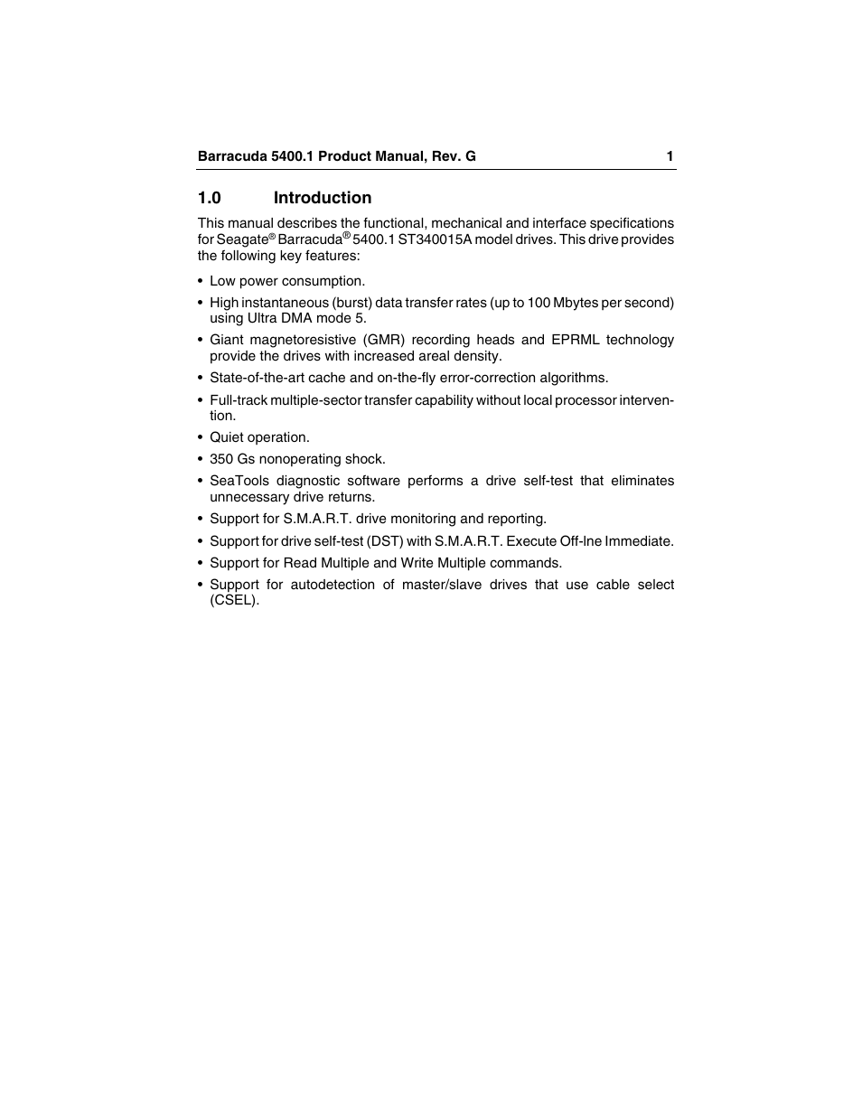 0 introduction, Introduction | Seagate Barracuda ST340015A User Manual | Page 9 / 58