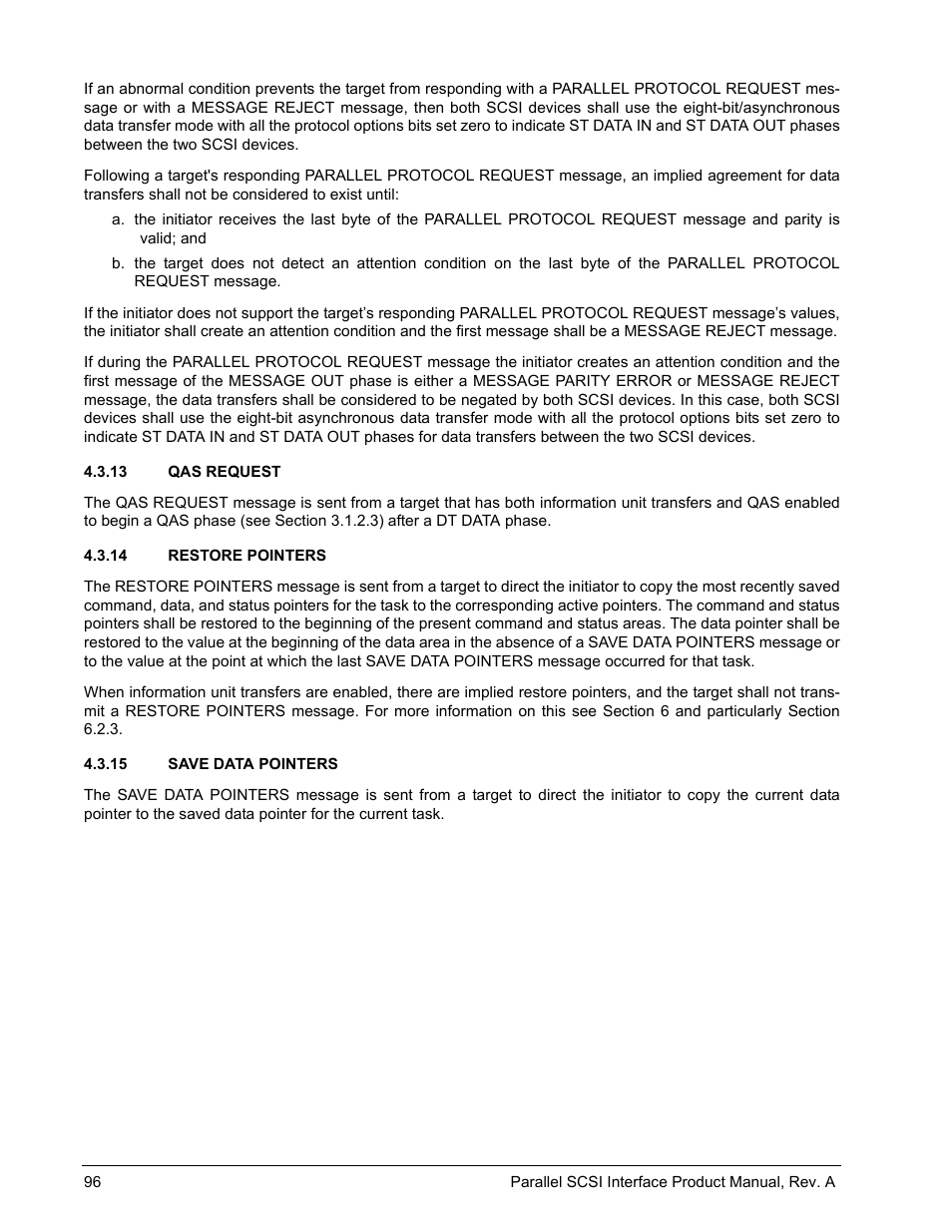 13 qas request, 14 restore pointers, 15 save data pointers | 13 qas request 4.3.14 restore pointers, Save data pointers | Seagate Ultra 160 User Manual | Page 110 / 186