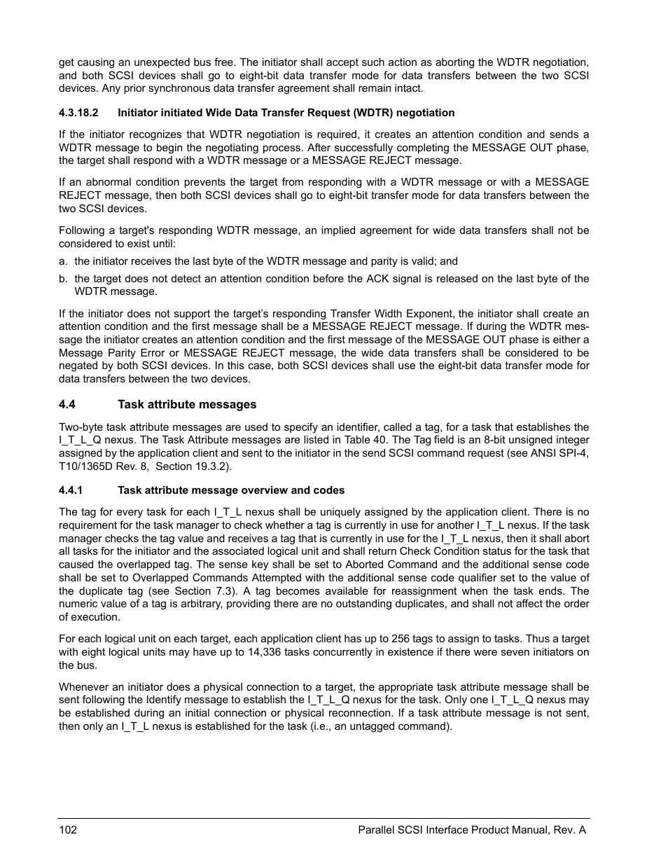 4 task attribute messages, 1 task attribute message overview and codes, Task attribute message overview and codes | 4 fo | Seagate Ultra 160 User Manual | Page 116 / 186