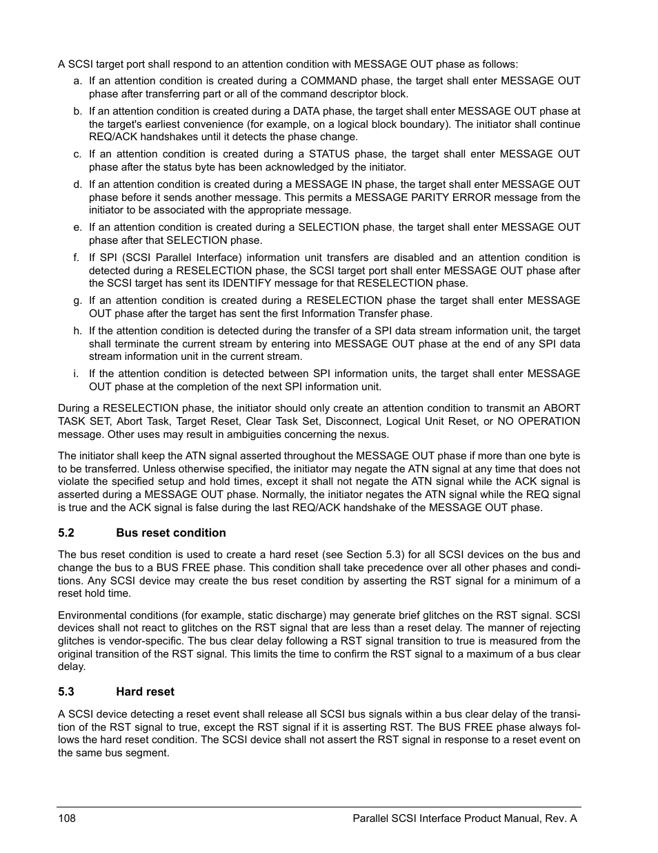 2 bus reset condition, 3 hard reset, 2 bus reset condition 5.3 hard reset | Seagate Ultra 160 User Manual | Page 122 / 186