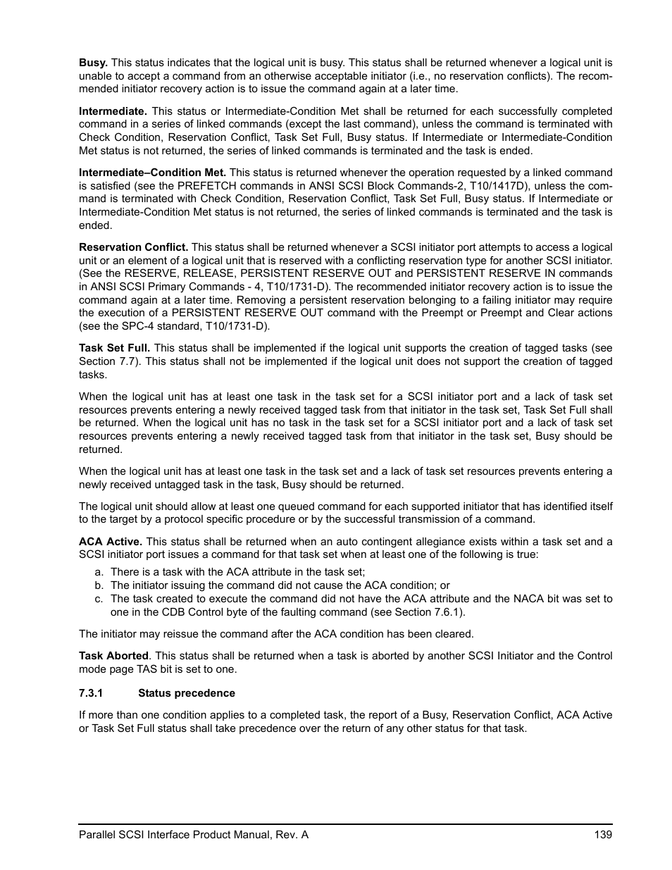 1 status precedence, Status precedence | Seagate Ultra 160 User Manual | Page 153 / 186
