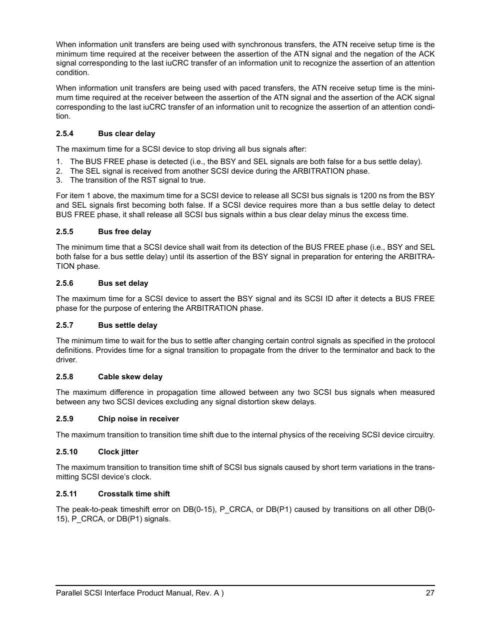 4 bus clear delay, 5 bus free delay, 6 bus set delay | 7 bus settle delay, 8 cable skew delay, 9 chip noise in receiver, 10 clock jitter, 11 crosstalk time shift, Bus clear delay, Bus free delay | Seagate Ultra 160 User Manual | Page 41 / 186