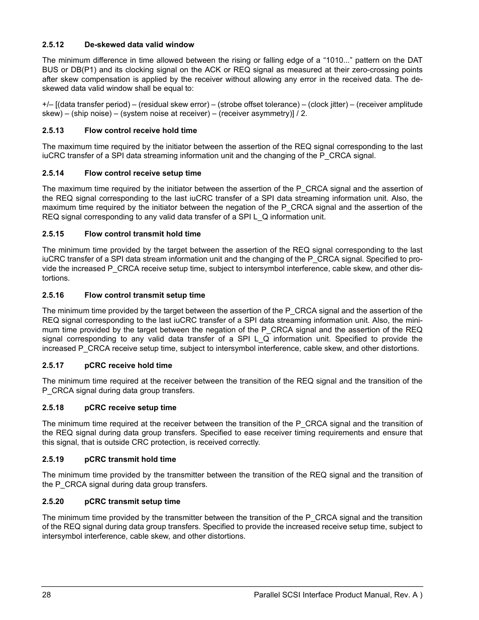 12 de-skewed data valid window, 13 flow control receive hold time, 14 flow control receive setup time | 15 flow control transmit hold time, 16 flow control transmit setup time, 17 pcrc receive hold time, 18 pcrc receive setup time, 19 pcrc transmit hold time, 20 pcrc transmit setup time | Seagate Ultra 160 User Manual | Page 42 / 186