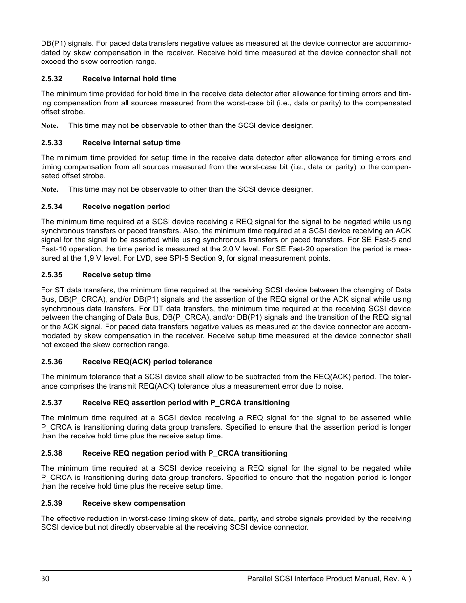 32 receive internal hold time, 33 receive internal setup time, 34 receive negation period | 35 receive setup time, 36 receive req(ack) period tolerance, 39 receive skew compensation, Receive negation period | Seagate Ultra 160 User Manual | Page 44 / 186