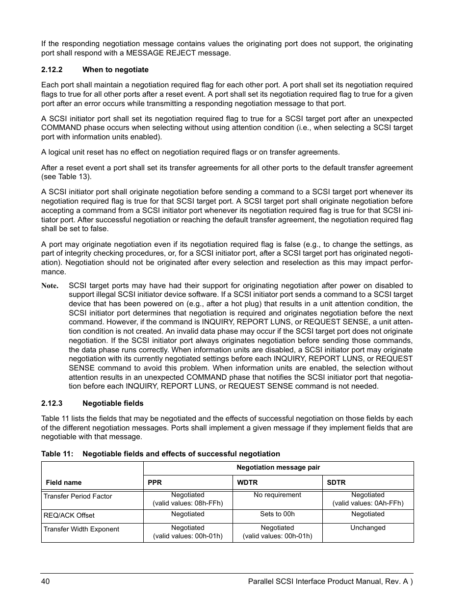 2 when to negotiate, 3 negotiable fields, 2 when to negotiate 2.12.3 negotiable fields | Seagate Ultra 160 User Manual | Page 54 / 186