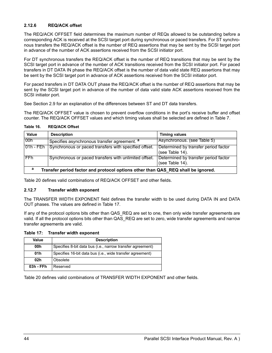 6 req/ack offset, 7 transfer width exponent, 6 req/ack offset 2.12.7 transfer width exponent | Seagate Ultra 160 User Manual | Page 58 / 186