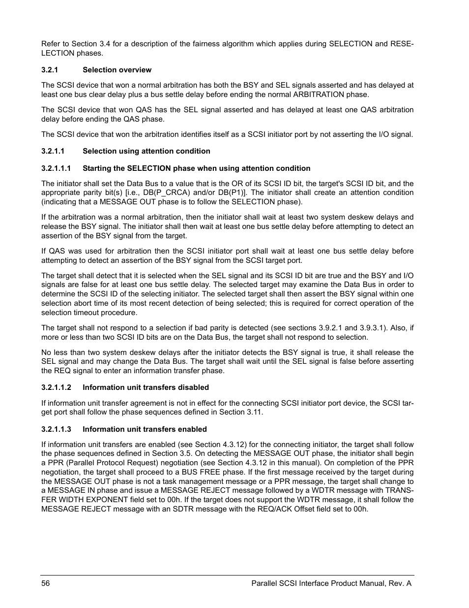 1 selection overview, 1 selection using attention condition, 2 information unit transfers disabled | 3 information unit transfers enabled, Selection overview, Information unit transfers disabled, Information unit transfers enabled | Seagate Ultra 160 User Manual | Page 70 / 186
