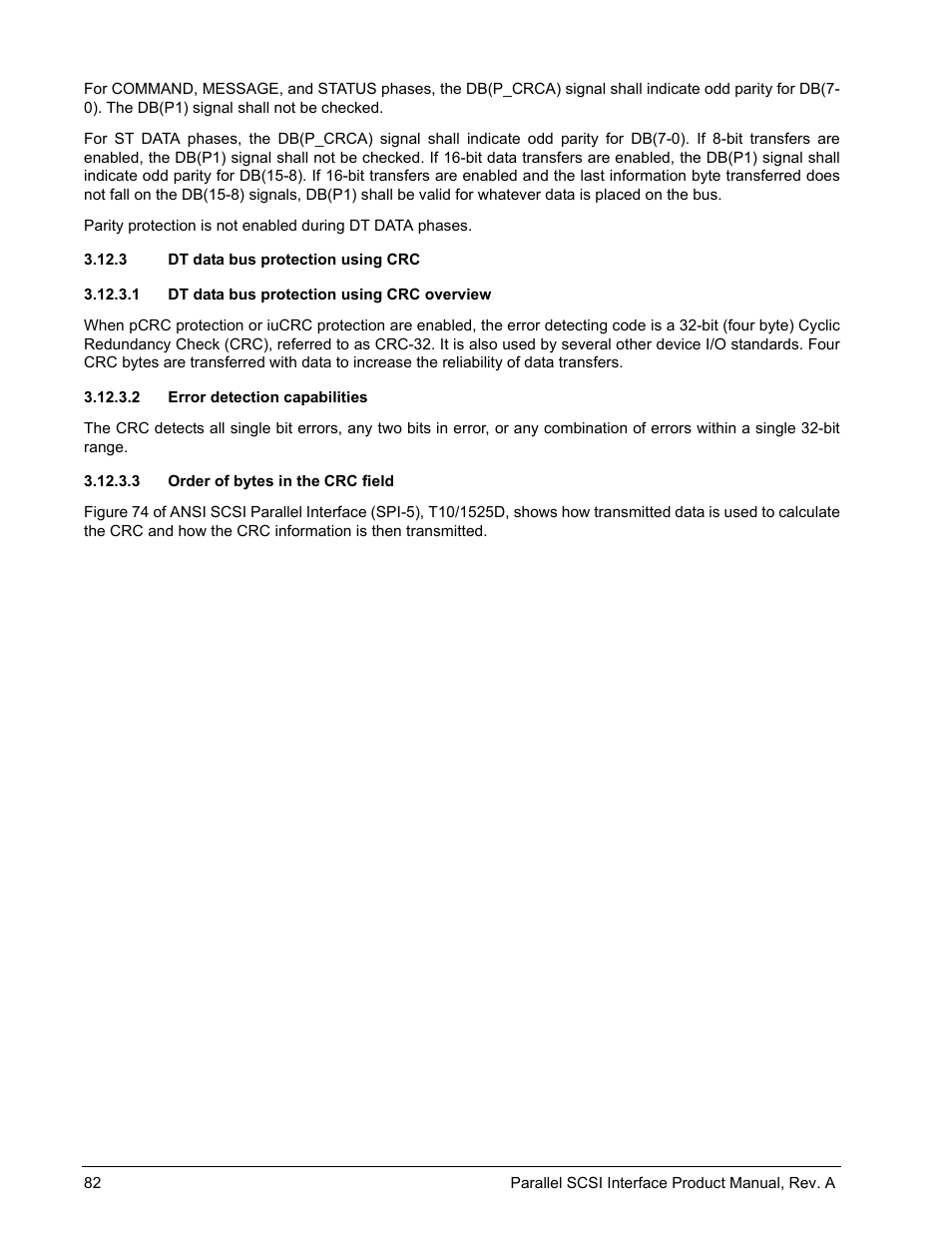 3 dt data bus protection using crc, 1 dt data bus protection using crc overview, 2 error detection capabilities | 3 order of bytes in the crc field | Seagate Ultra 160 User Manual | Page 96 / 186