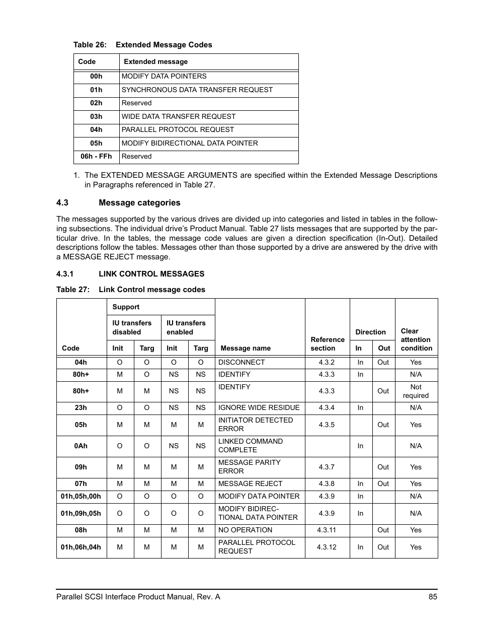 3 message categories, 1 link control messages, Link control messages | Seagate Ultra 160 User Manual | Page 99 / 186