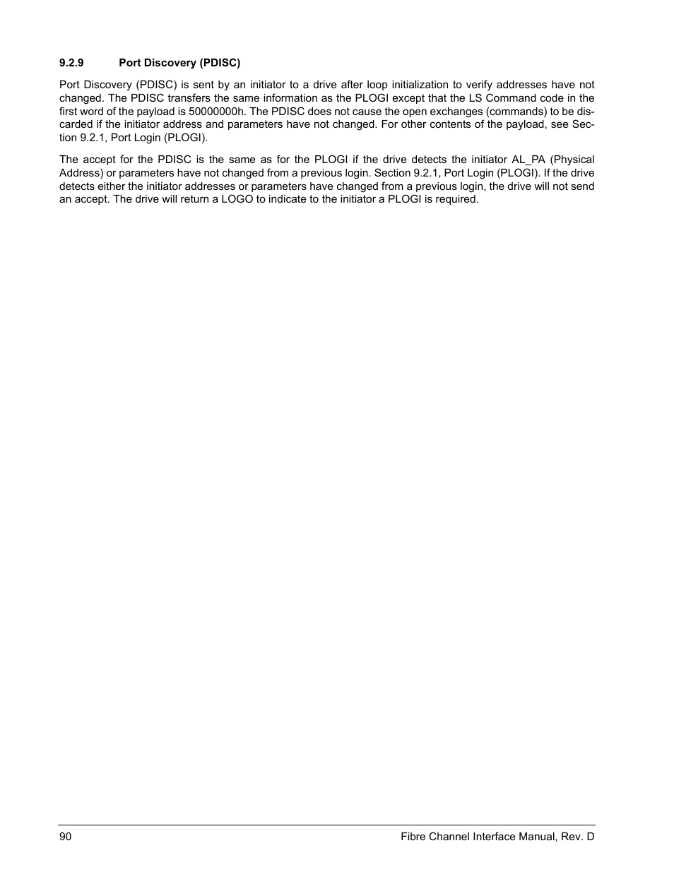 9 port discovery (pdisc), Port discovery (pdisc) | Seagate Fibre Channel Interface User Manual | Page 104 / 432