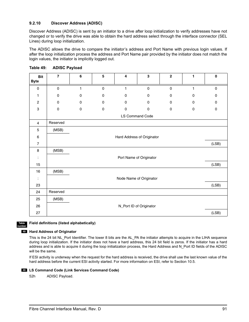 10 discover address (adisc), Discover address (adisc) | Seagate Fibre Channel Interface User Manual | Page 105 / 432