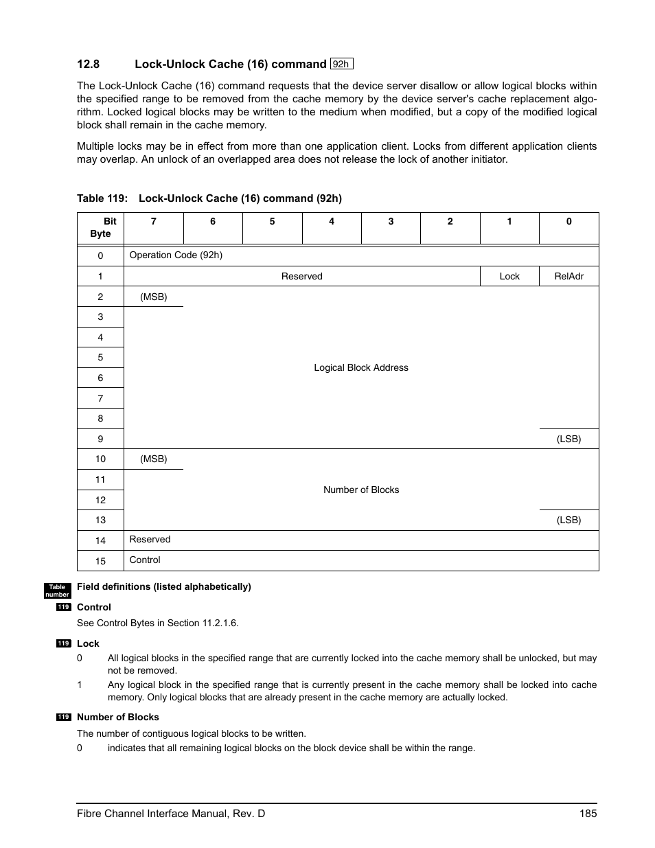 8 lock-unlock cache (16) command, Lock-unlock cache (16) command | Seagate Fibre Channel Interface User Manual | Page 199 / 432