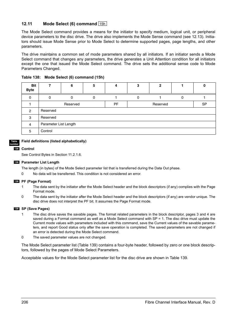 11 mode select (6) command, Mode select (6) command | Seagate Fibre Channel Interface User Manual | Page 220 / 432