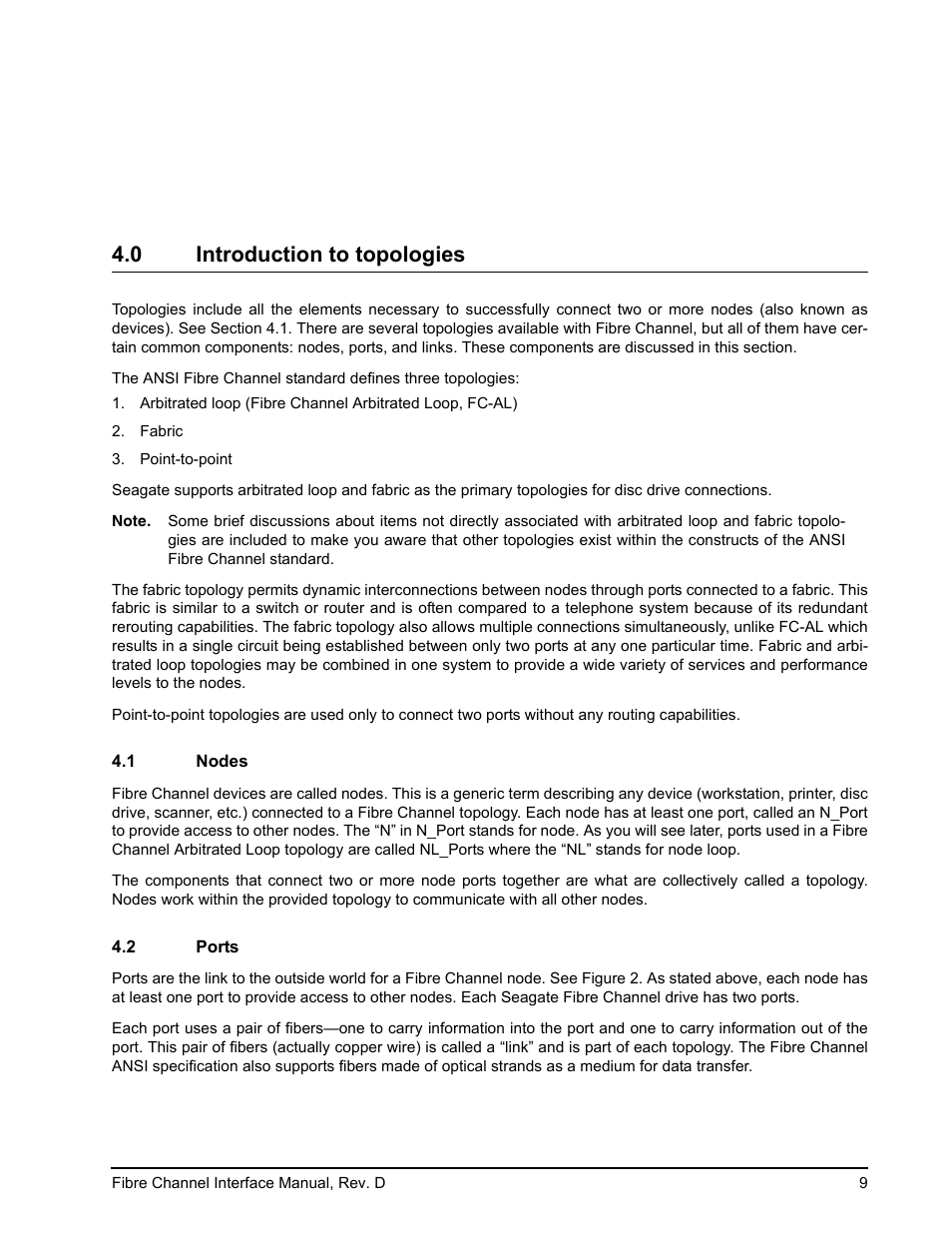 0 introduction to topologies, 1 nodes, 2 ports | Introduction to topologies, Nodes, Ports | Seagate Fibre Channel Interface User Manual | Page 23 / 432