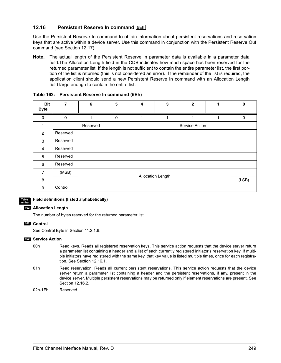 16 persistent reserve in command, Persistent reserve in command | Seagate Fibre Channel Interface User Manual | Page 263 / 432
