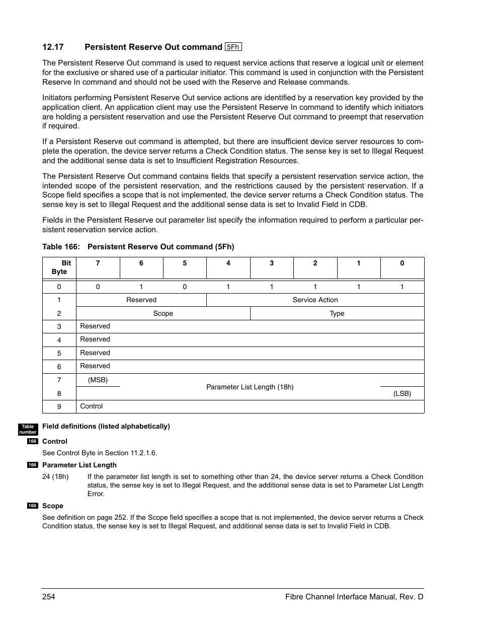 17 persistent reserve out command, Persistent reserve out command | Seagate Fibre Channel Interface User Manual | Page 268 / 432