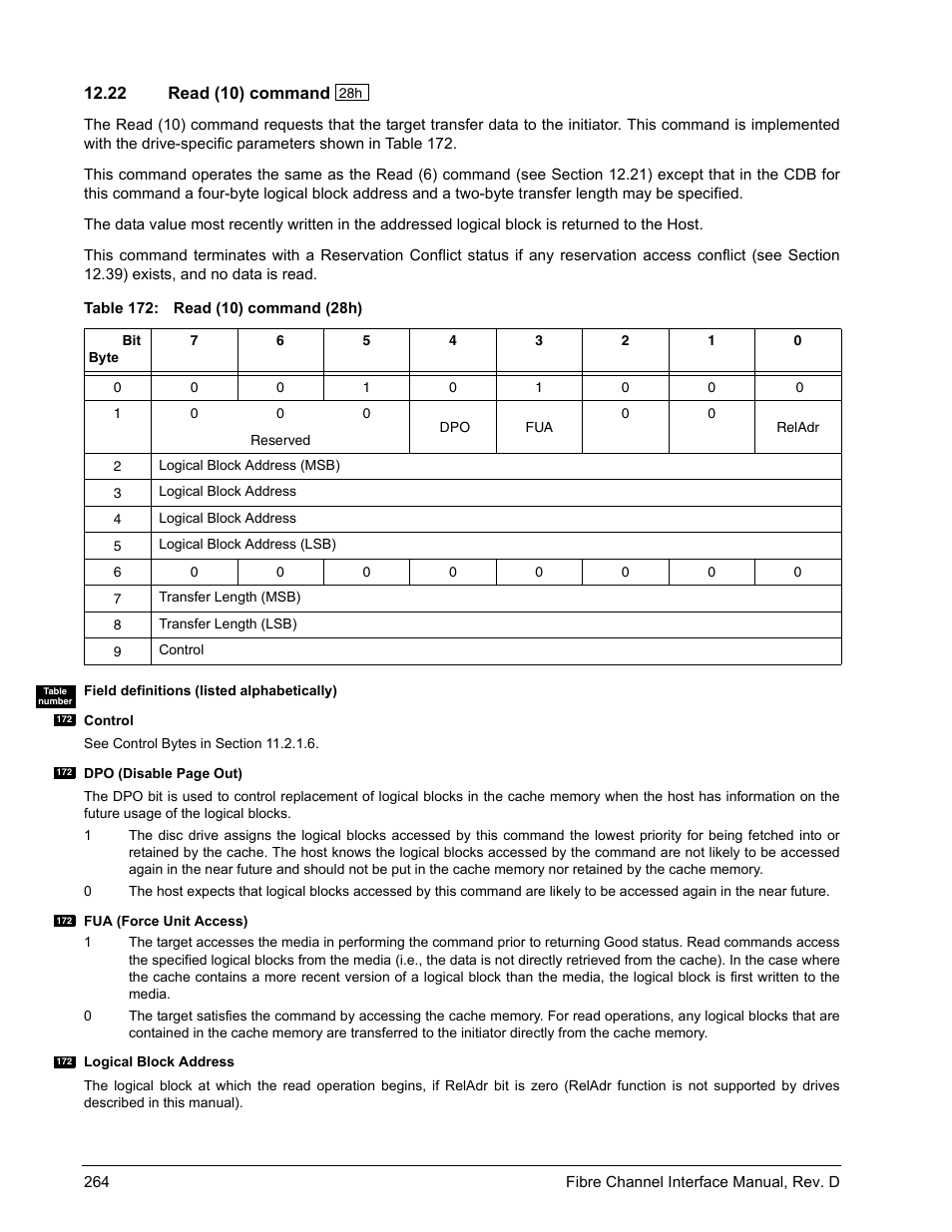 22 read (10) command, Read (10) command | Seagate Fibre Channel Interface User Manual | Page 278 / 432