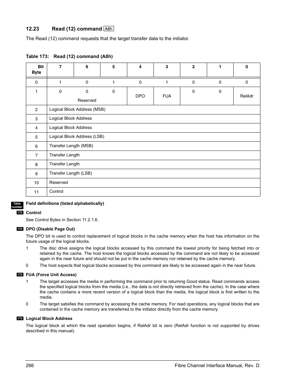 23 read (12) command, Read (12) command | Seagate Fibre Channel Interface User Manual | Page 280 / 432
