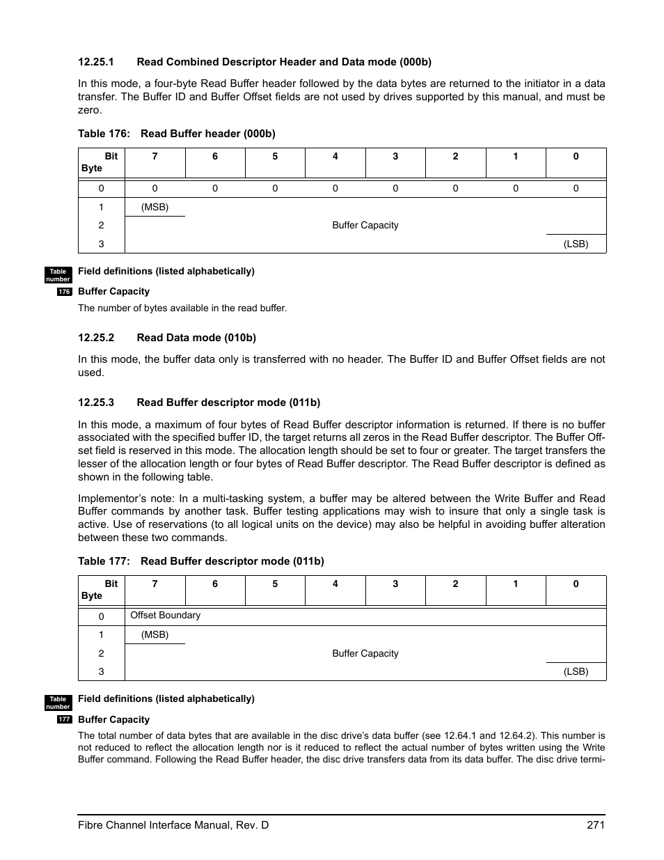 2 read data mode (010b), 3 read buffer descriptor mode (011b), Read data mode (010b) | Read buffer descriptor mode (011b) | Seagate Fibre Channel Interface User Manual | Page 285 / 432