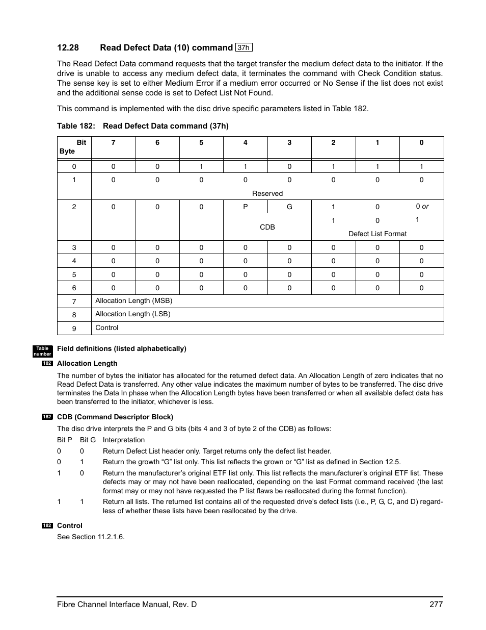 28 read defect data (10) command, Read defect data (10) command | Seagate Fibre Channel Interface User Manual | Page 291 / 432