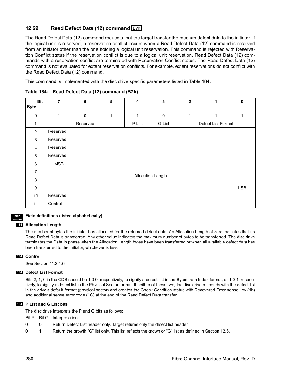 29 read defect data (12) command, Read defect data (12) command | Seagate Fibre Channel Interface User Manual | Page 294 / 432