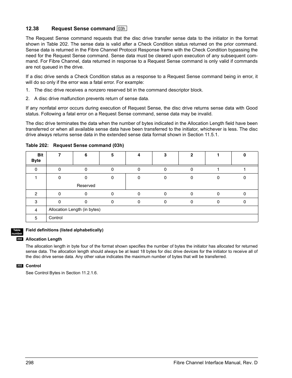 38 request sense command, Request sense command | Seagate Fibre Channel Interface User Manual | Page 312 / 432