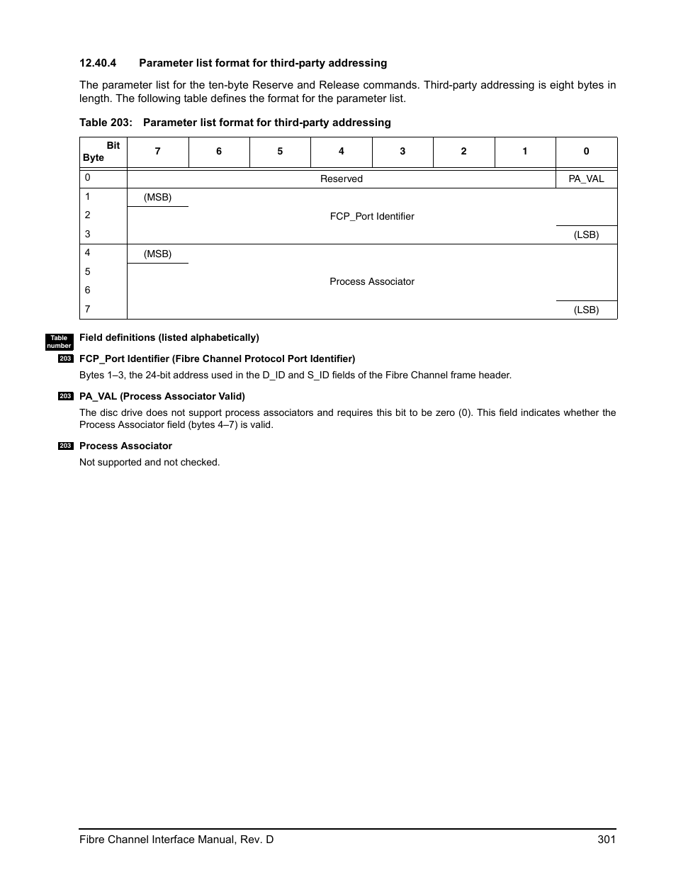 4 parameter list format for third-party addressing, Parameter list format for third-party addressing | Seagate Fibre Channel Interface User Manual | Page 315 / 432