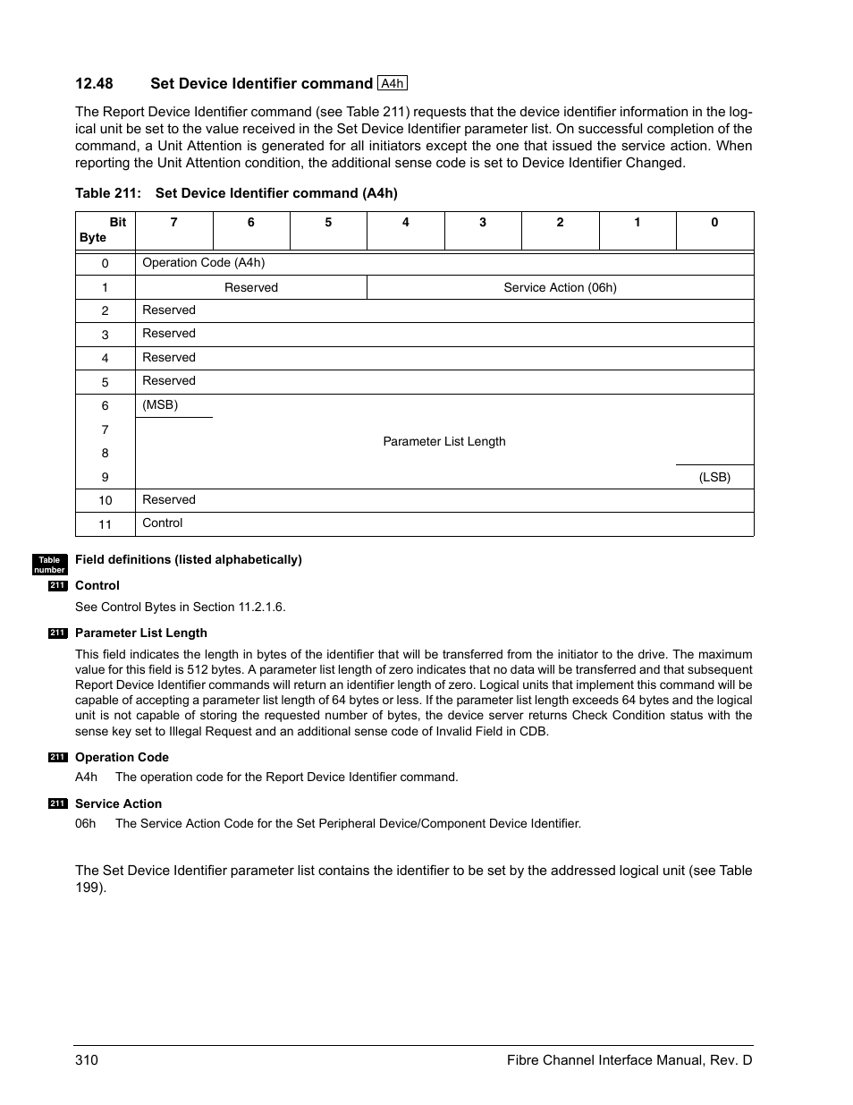 48 set device identifier command, Set device identifier command | Seagate Fibre Channel Interface User Manual | Page 324 / 432