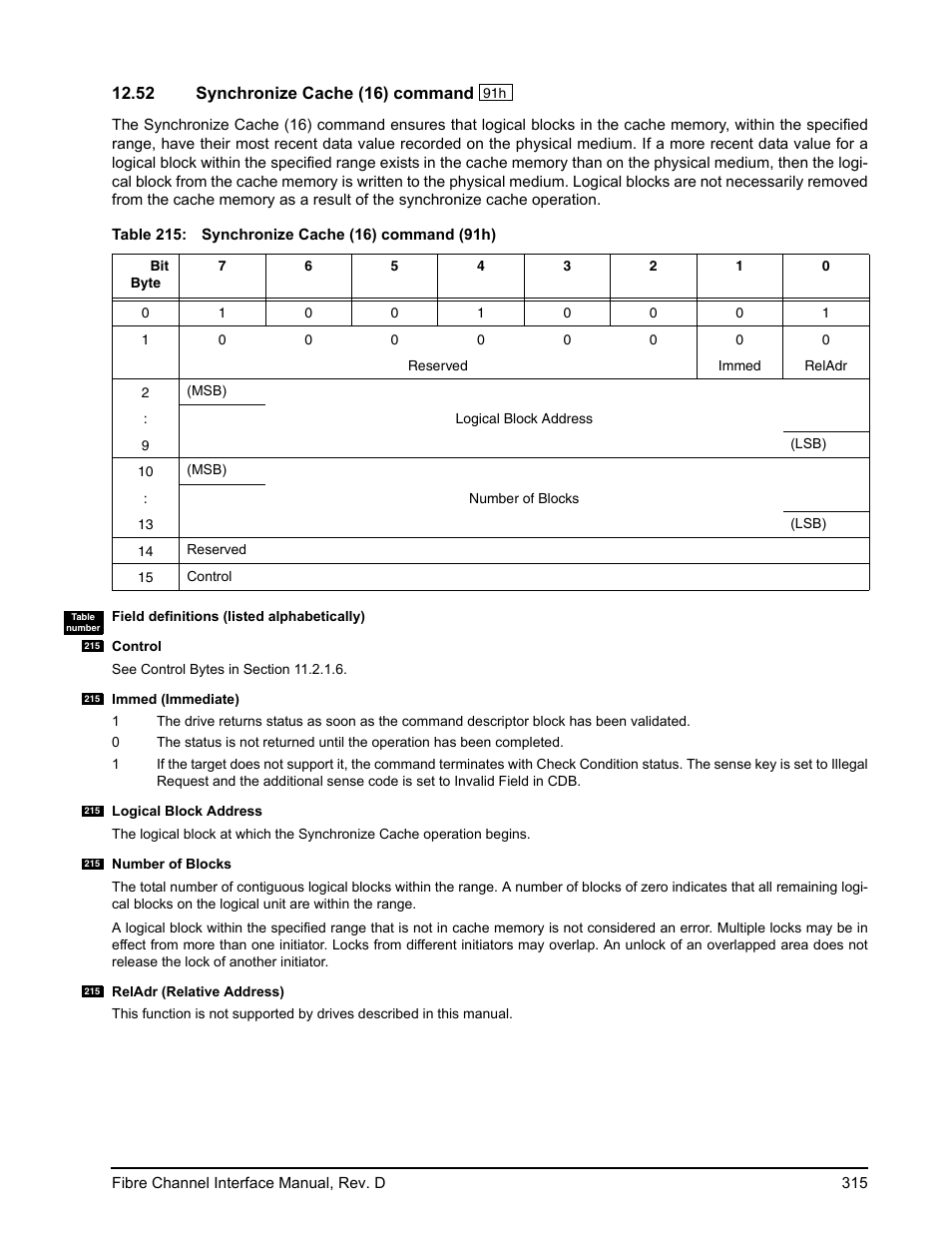 52 synchronize cache (16) command, Synchronize cache (16) command | Seagate Fibre Channel Interface User Manual | Page 329 / 432