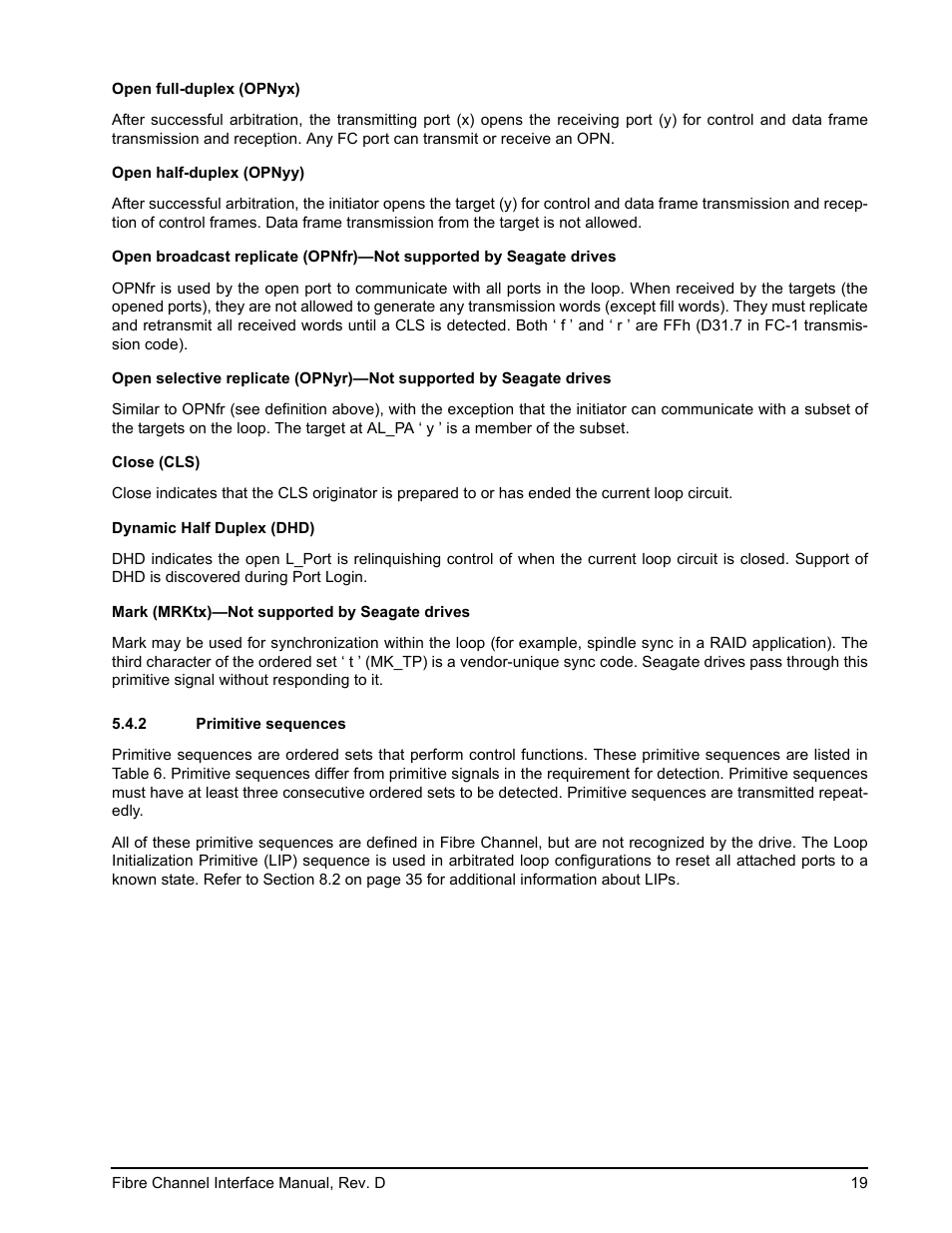 2 primitive sequences, Primitive sequences | Seagate Fibre Channel Interface User Manual | Page 33 / 432