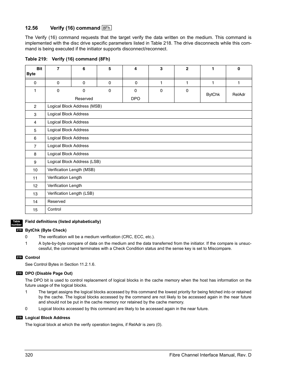 56 verify (16) command, Verify (16) command | Seagate Fibre Channel Interface User Manual | Page 334 / 432