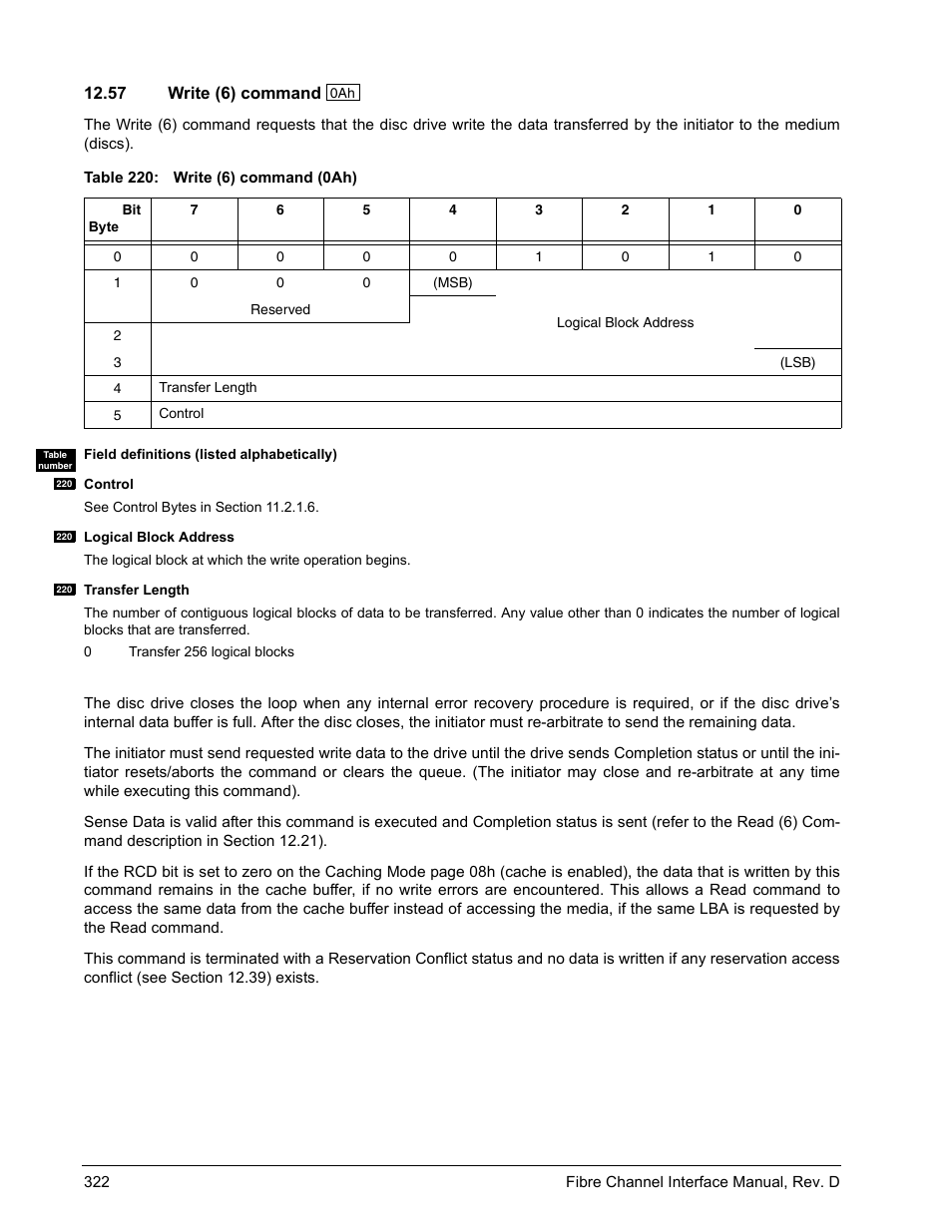 57 write (6) command, Write (6) command | Seagate Fibre Channel Interface User Manual | Page 336 / 432