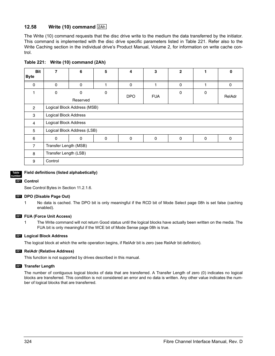 58 write (10) command, Write (10) command | Seagate Fibre Channel Interface User Manual | Page 338 / 432