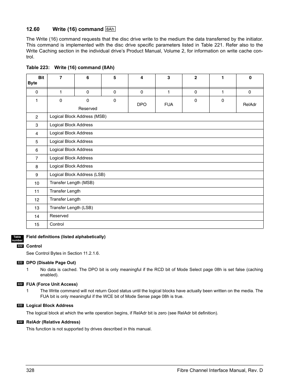 60 write (16) command, Write (16) command | Seagate Fibre Channel Interface User Manual | Page 342 / 432