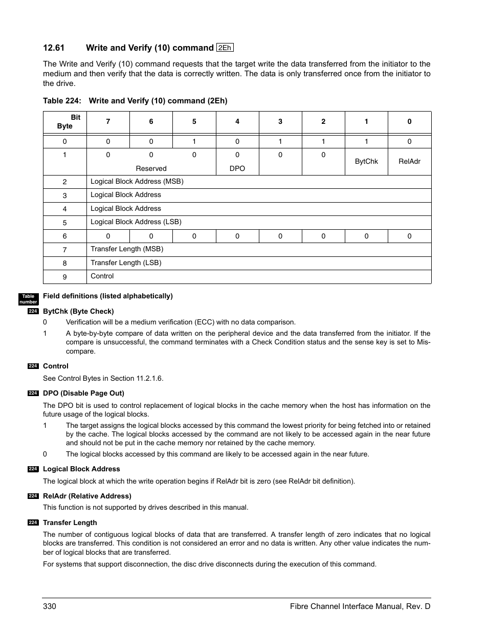 61 write and verify (10) command, Write and verify (10) command | Seagate Fibre Channel Interface User Manual | Page 344 / 432