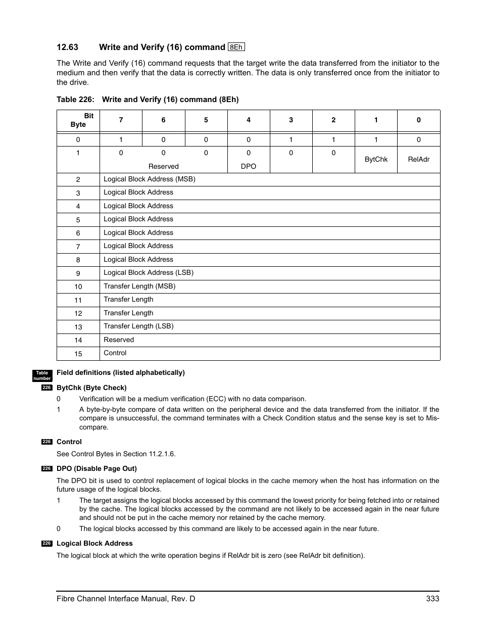 63 write and verify (16) command, Write and verify (16) command | Seagate Fibre Channel Interface User Manual | Page 347 / 432