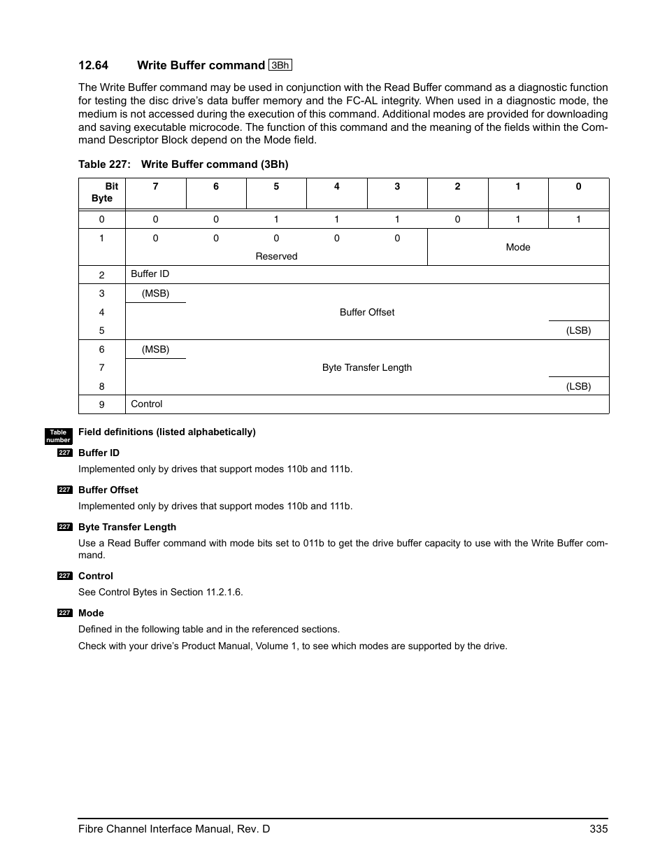 64 write buffer command, Write buffer command | Seagate Fibre Channel Interface User Manual | Page 349 / 432