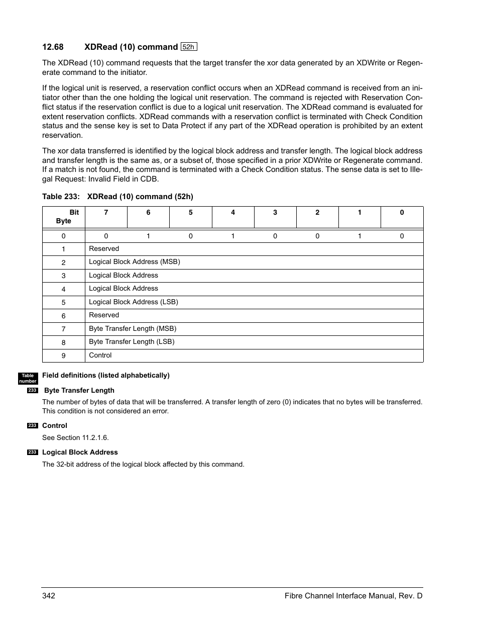 68 xdread (10) command, Xdread (10) command | Seagate Fibre Channel Interface User Manual | Page 356 / 432