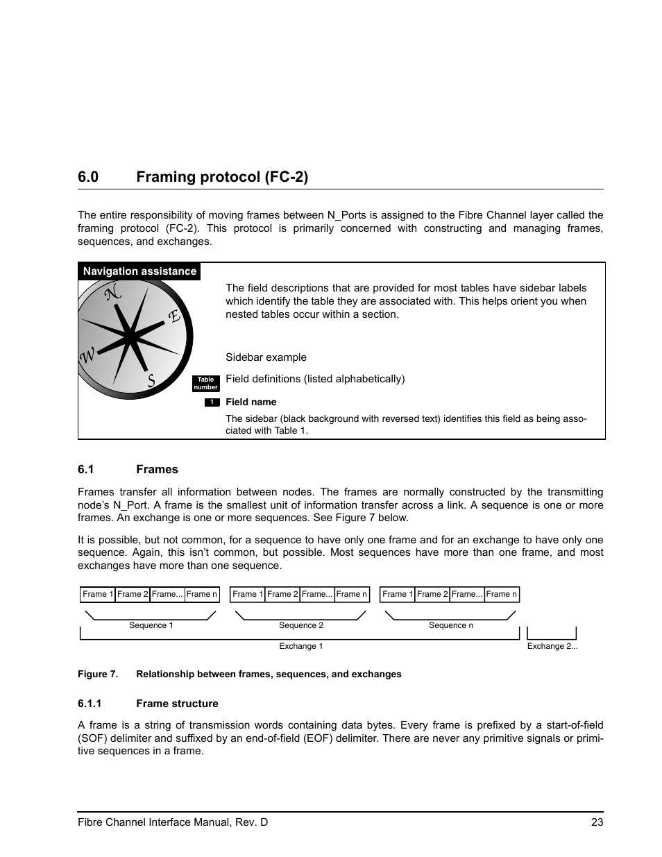 0 framing protocol (fc-2), 1 frames, 1 frame structure | Framing protocol (fc-2), Frames 6.1.1, Frame structure, Figure 7 | Seagate Fibre Channel Interface User Manual | Page 37 / 432