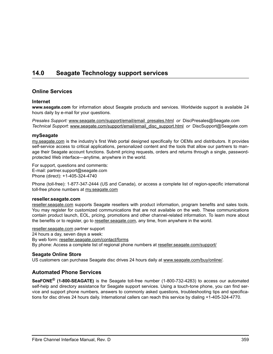 0 seagate technology support services, Seagate technology support services | Seagate Fibre Channel Interface User Manual | Page 373 / 432