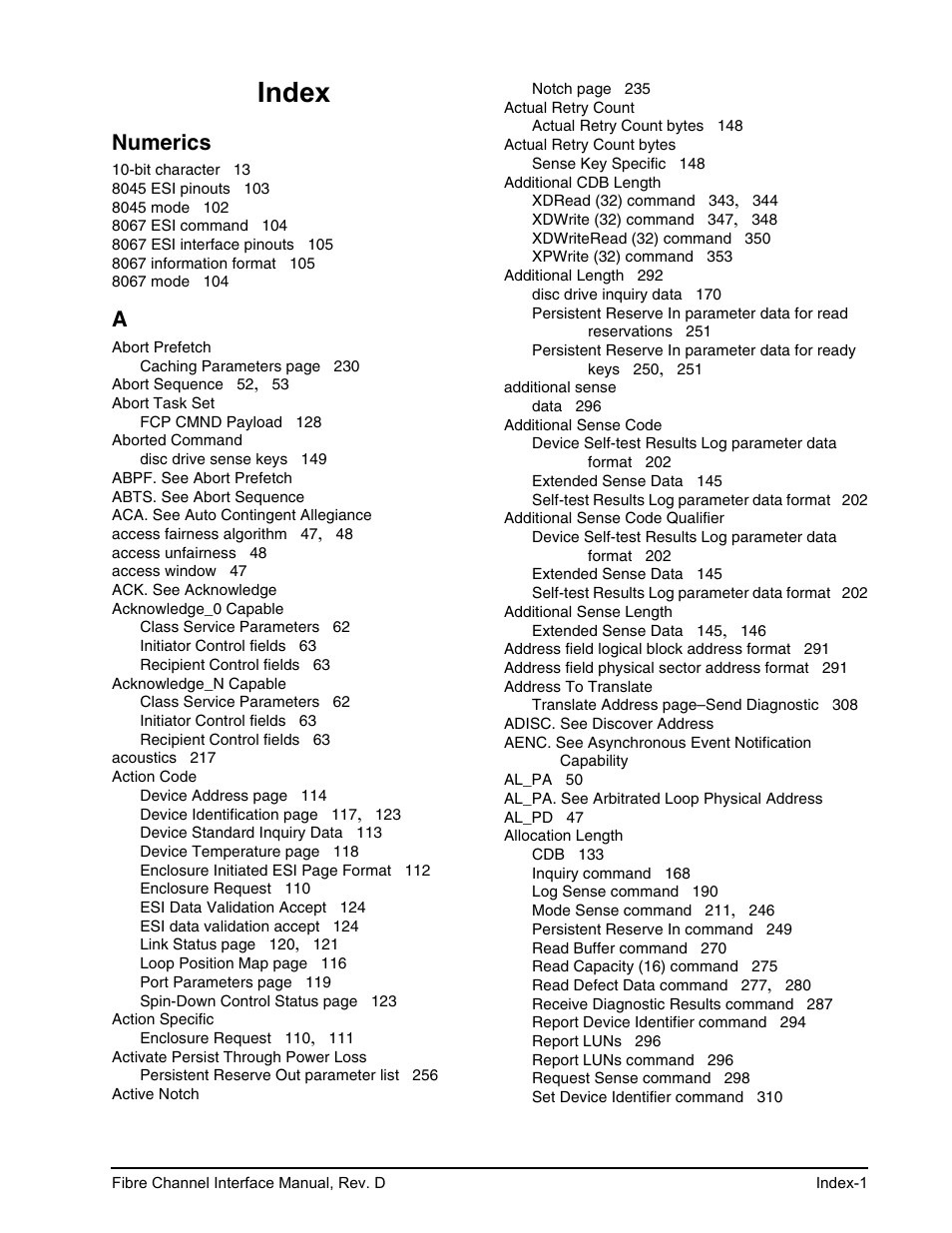 Index, Numerics | Seagate Fibre Channel Interface User Manual | Page 407 / 432