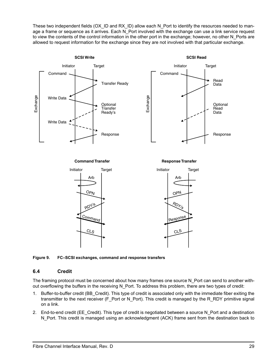4 credit, Credit, Figure 9 | Fc–scsi exchanges, command and response transfers | Seagate Fibre Channel Interface User Manual | Page 43 / 432