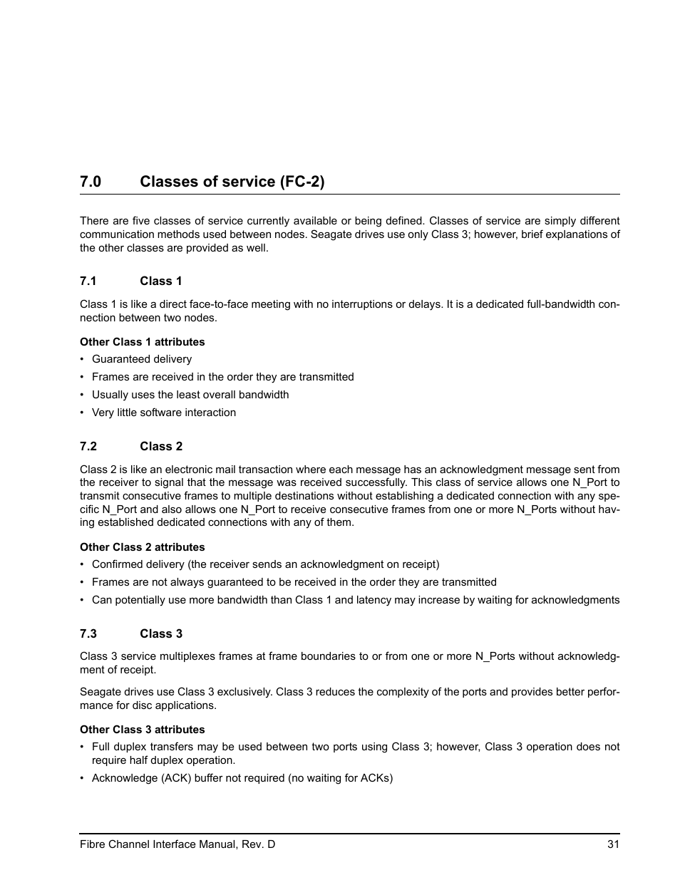 0 classes of service (fc-2), 1 class 1, 2 class 2 | 3 class 3, Classes of service (fc-2), Class 1, Class 2, Class 3 | Seagate Fibre Channel Interface User Manual | Page 45 / 432